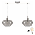 BRILAGI - Pendul LED pe cablu RETRO GLASS 2xE27/60W/230V crom mat/gri fumuriu