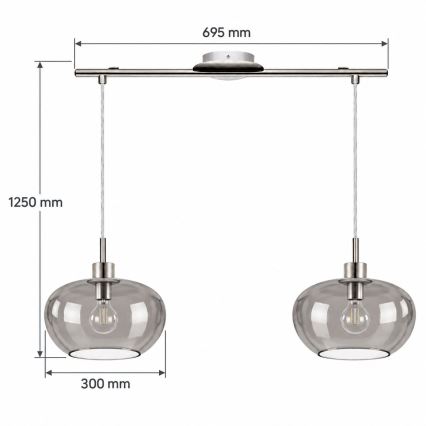 BRILAGI - Pendul LED pe cablu RETRO GLASS 2xE27/60W/230V crom mat/gri fumuriu