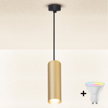 Brilagi - Pendul LED RGBW reglabil pe cablu SELE 1xGU10/4,8W/230V 3000K negru/auriu + telecomandă
