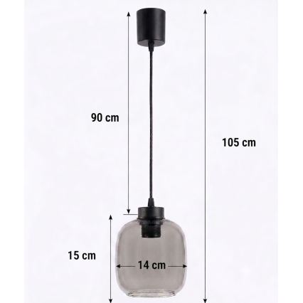 Brilagi - Lustră LED pe cablu RETRO GLASS 1xE27/60W/230V Ø 14 cm negru/gri fumuriu