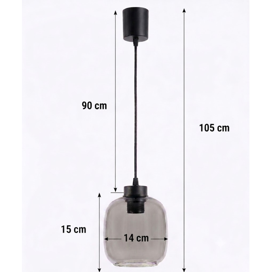 Brilagi - Lustră LED pe cablu RETRO GLASS 1xE27/60W/230V Ø 14 cm negru/gri fumuriu