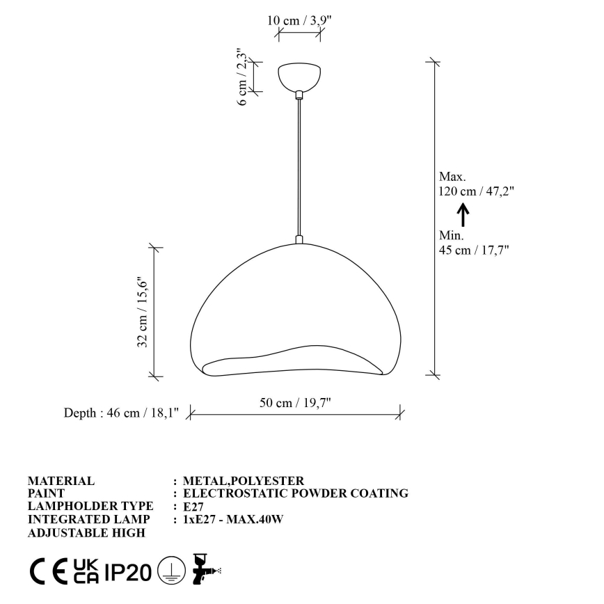 Brilagi - Pendul WABI SABI pe cablu, 1xE27/40W/230V, Ø 50 cm, alb