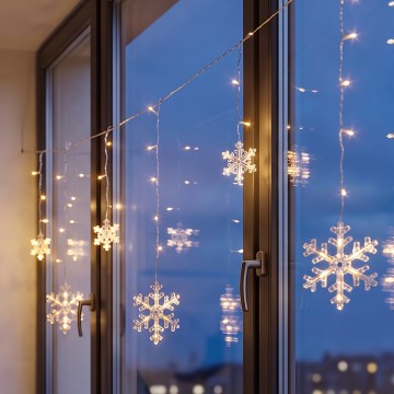BRILAGI - Perdea luminoasă LED de Crăciun 77xLED/3xAA/USB 3,8m fulgi alb cald