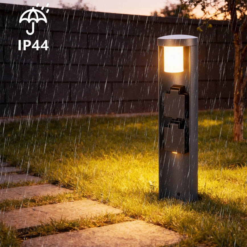 Brilagi PILLAR - Lampă de exterior cu 2 prize SCHUKO, 1x G9/11W/230V, IP44, antracit