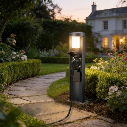 Brilagi PILLAR - Lampă de exterior cu 2 prize SCHUKO, 1x G9/11W/230V, IP44, antracit