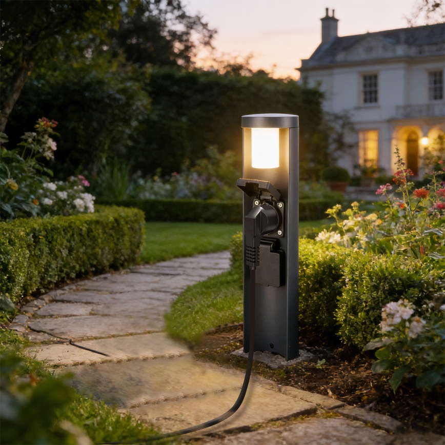 Brilagi PILLAR - Lampă de exterior cu 2 prize SCHUKO, 1x G9/11W/230V, IP44, antracit