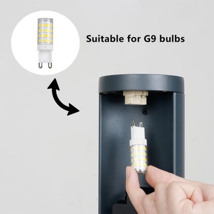 Brilagi PILLAR - Lampă de exterior cu 2 prize SCHUKO, 1x G9/11W/230V, IP44, antracit