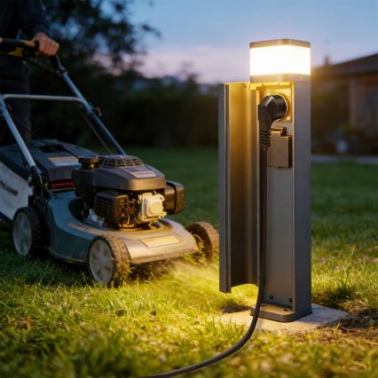 Brilagi - Lampă de exterior PILLAR cu 2 prize SCHUKO, 1xG9/11W/230V, IP44, antracit