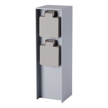 Brilagi PILLAR - Stâlp de prize pentru exterior, 2 prize SCHUKO, 230V, IP44, argintiu