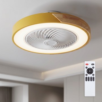 Brilagi - Plafonier LED dimabil cu ventilator integrat, 38W, 230V, 3000-6500K, Ø 50 cm, auriu/stejar + telecomandă