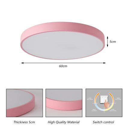 Brilagi Plafonieră LED POOL, 60 W, 230 V, 3000/4000/6000 K, Ø 60 cm, roz