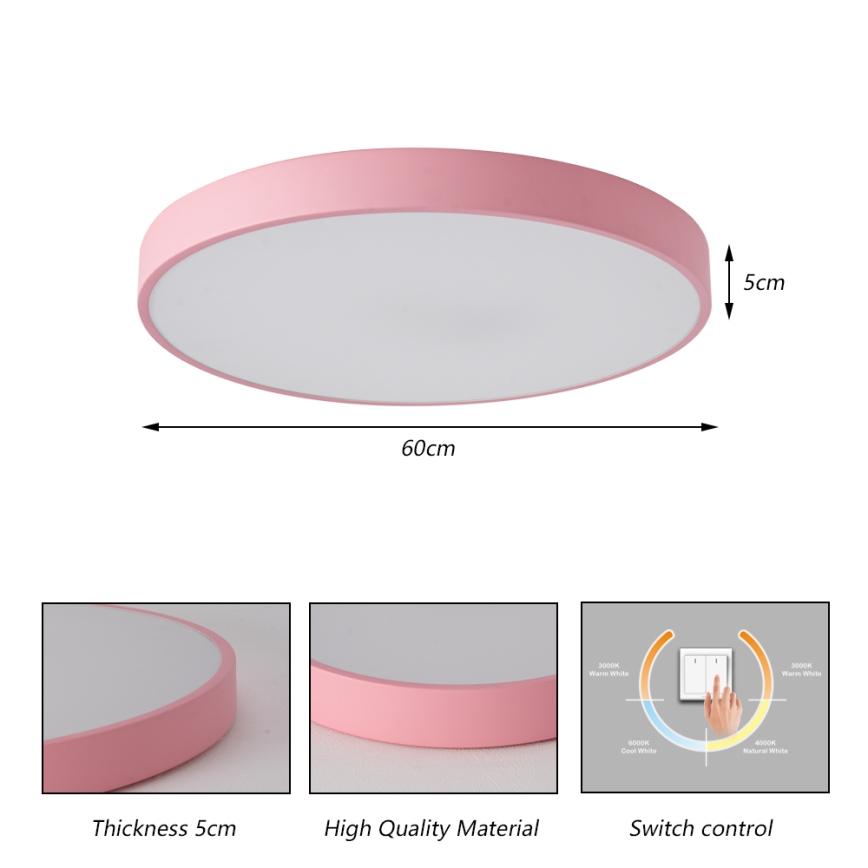 Brilagi Plafonieră LED POOL, 60 W, 230 V, 3000/4000/6000 K, Ø 60 cm, roz