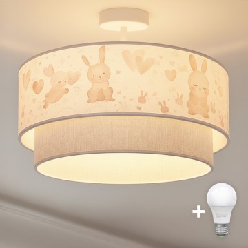 Brilagi - Plafonieră aplicată LED pentru copii BOBO 1xE27/10W/230V Ø 40 cm crem/gri/iepurași