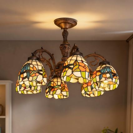Brilagi - Plafonieră aplicată Tiffany din vitralii JUNGLE, 6xE27/60W/230V, Ø 60 cm