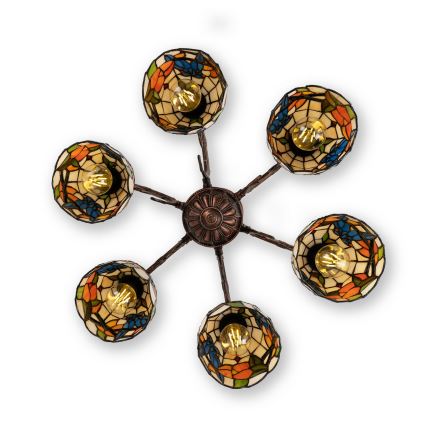 Brilagi - Plafonieră aplicată Tiffany din vitralii JUNGLE, 6xE27/60W/230V, Ø 60 cm