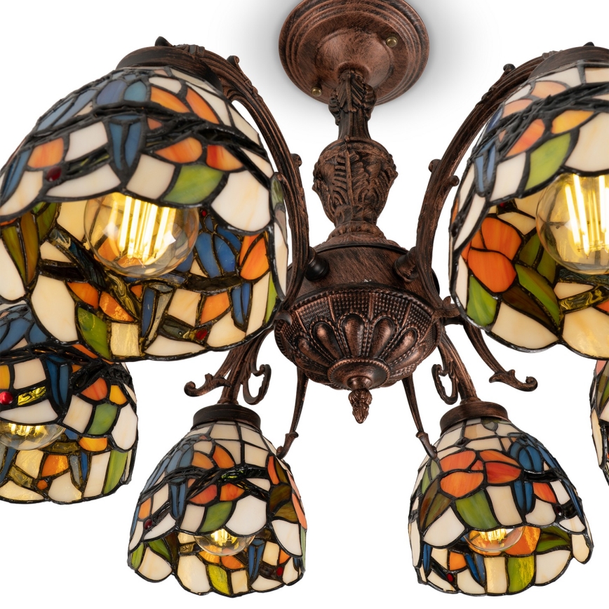 Brilagi - Plafonieră aplicată Tiffany din vitralii JUNGLE, 6xE27/60W/230V, Ø 60 cm