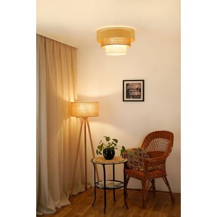 Brilagi - Plafonieră CEDAR LUNETA 1xE27/15W/230V diametru 45 cm ratan/maro/crem