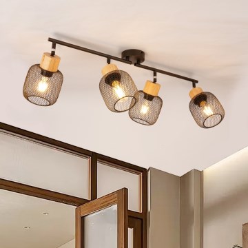 Brilagi - Plafonieră cu spoturi BASKLITE 4xE27/15W/230V lemn de cauciuc/negru