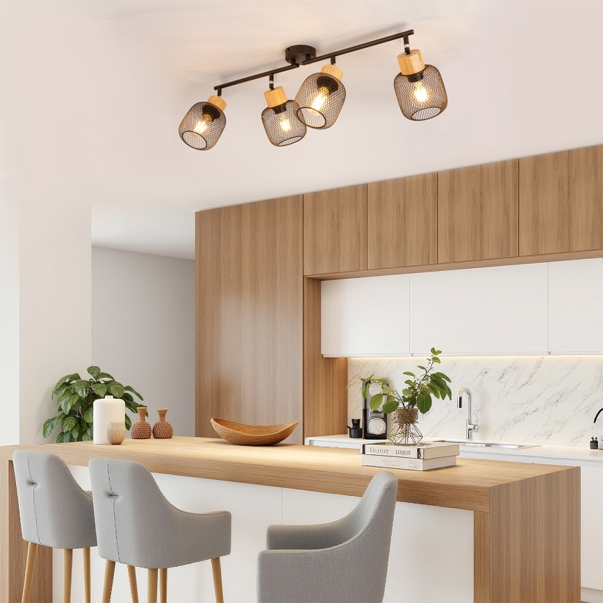 Brilagi - Plafonieră cu spoturi BASKLITE 4xE27/15W/230V lemn/negru