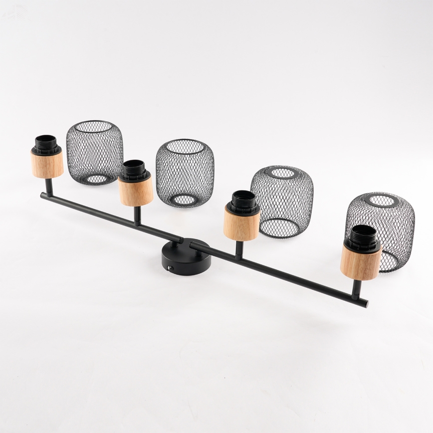 Brilagi - Plafonieră cu spoturi BASKLITE 4xE27/15W/230V lemn/negru