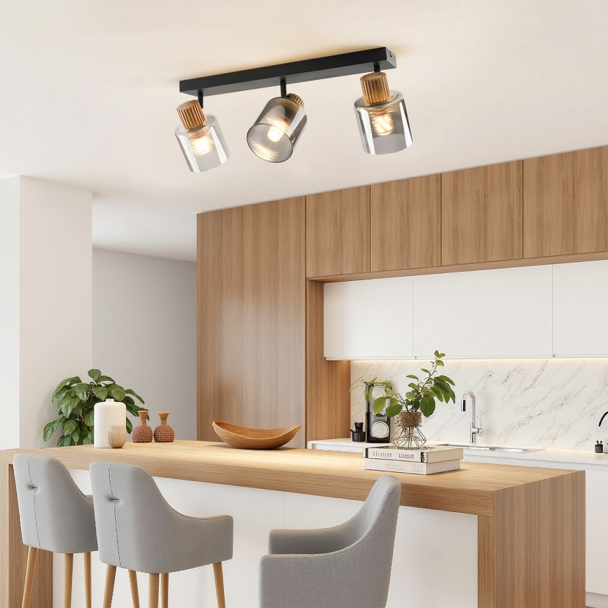 Brilagi - Plafonieră cu spoturi HYGGE 3xE14/15W/230V negru/fumuriu