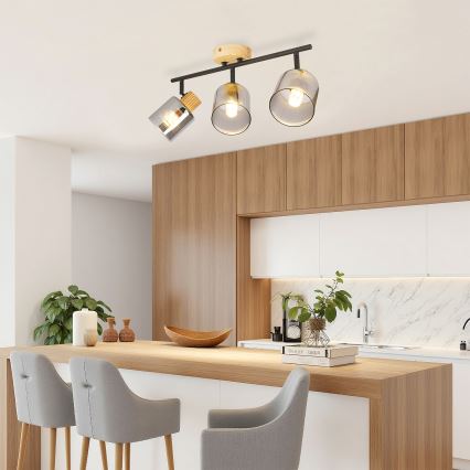 Brilagi - Plafonieră cu spoturi HYGGE 3xE14/15W/230V negru/fumuriu