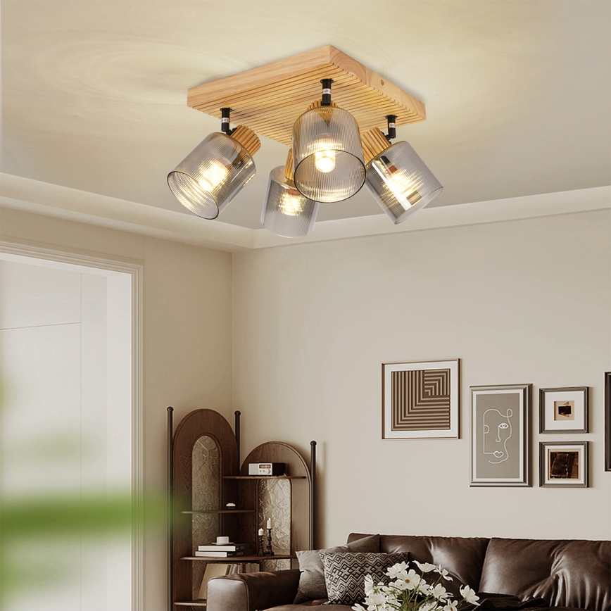Brilagi - Plafonieră cu spoturi HYGGE 4xE14/15W/230V lemn/fumuriu