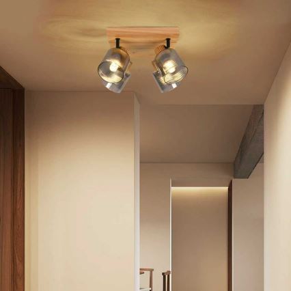 Brilagi - Plafonieră cu spoturi HYGGE 4xE14/15W/230V lemn/fumuriu