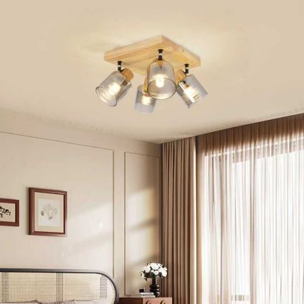 Brilagi - Plafonieră cu spoturi HYGGE 4xE14/15W/230V lemn/fumuriu