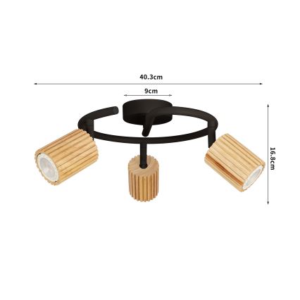 Brilagi - Plafonieră cu spoturi MODERN WOOD 3xGU10/8W/230V lemn de cauciuc/negru