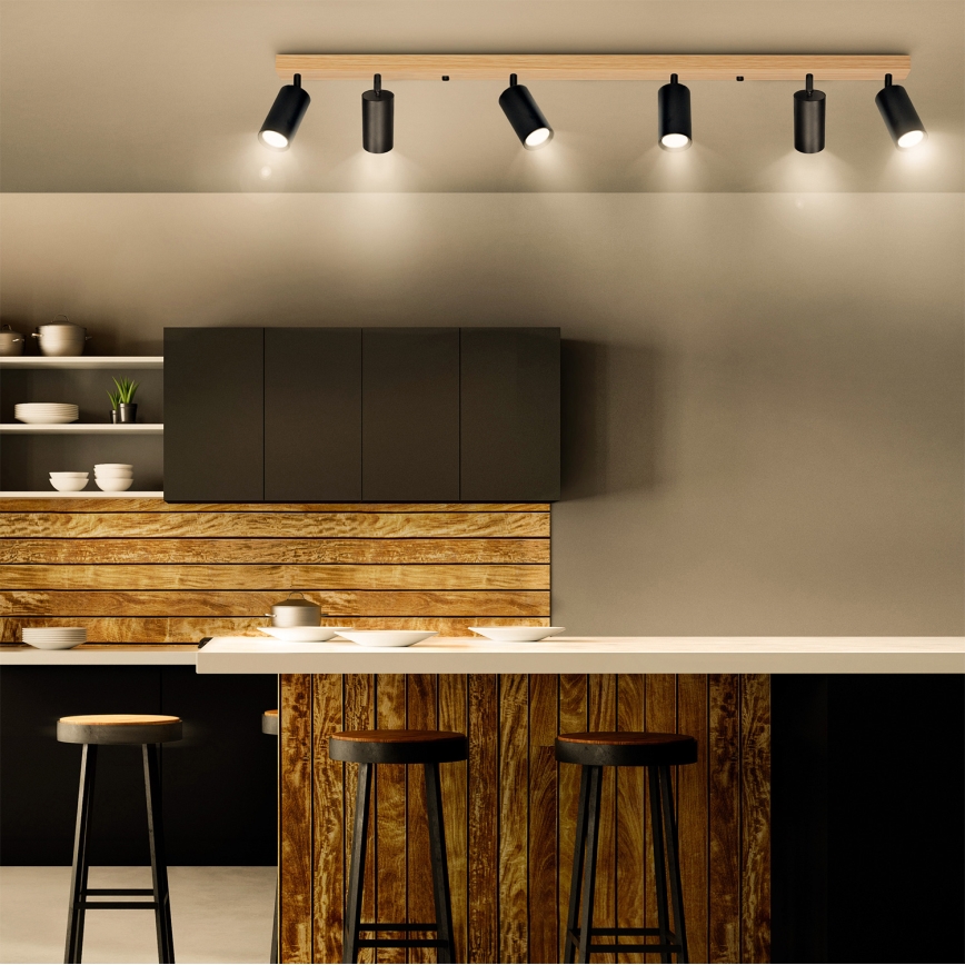 Brilagi - Plafonieră cu spoturi SELE 6xGU10/30W/230V negru/decor stejar