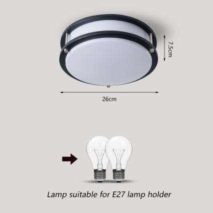 Brilagi - Plafonieră ELARO, 2xE27/40W/230V, Ø 26 cm, neagră