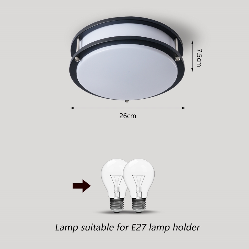 Brilagi - Plafonieră ELARO, 2xE27/40W/230V, Ø 26 cm, neagră