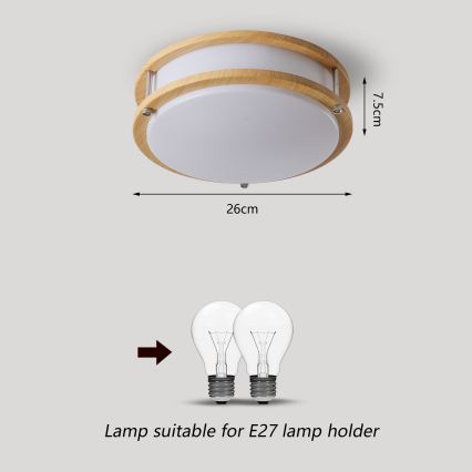 Brilagi - Plafonieră ELARO 2xE27/40W/230V Ø26 cm, finisaj lemn