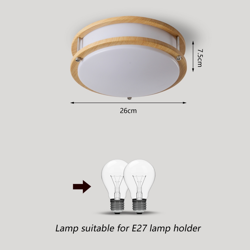 Brilagi - Plafonieră ELARO 2xE27/40W/230V Ø26 cm, finisaj lemn
