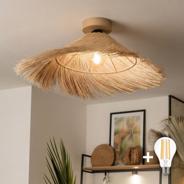Brilagi - Plafonieră LED aplicată CERIA BOHO 1xE27/40W/230V diam. 100 cm ratan/stejar