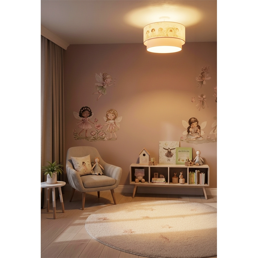 Brilagi - Plafonieră LED aplicată pentru copii BOBO, 1x E27/60W/230V, Ø 40 cm, roz/zâne