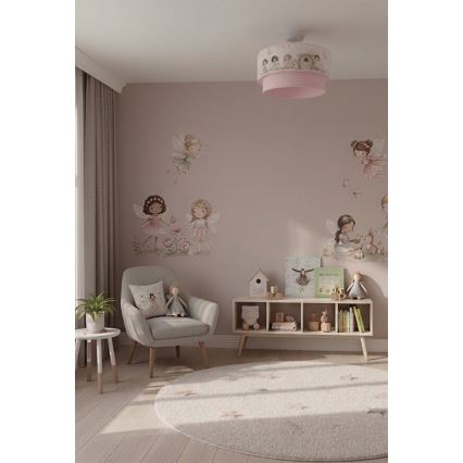 Brilagi - Plafonieră LED aplicată pentru copii BOBO, 1x E27/60W/230V, Ø 40 cm, roz/zâne