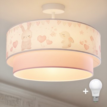 Brilagi - Plafonieră LED aplicată pentru copii BOBO, 1xE27/10W/230V, Ø 40 cm, crem/roz/cu iepurași