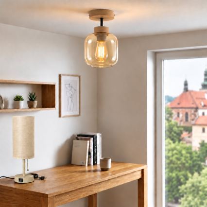 BRILAGI - LED Lustră aplicată RETRO GLASS 1xE27/60W/230V Ø 14 cm stejar/bej fumuriu