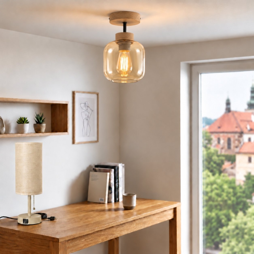 BRILAGI - LED Lustră aplicată RETRO GLASS 1xE27/60W/230V Ø 14 cm stejar/bej fumuriu
