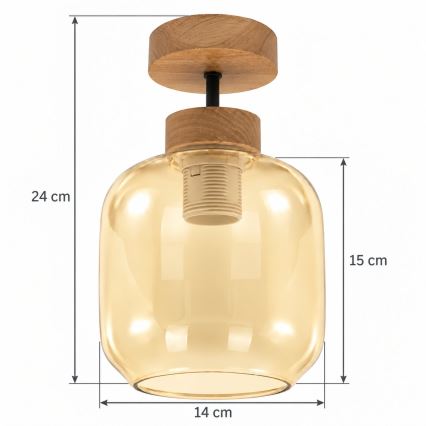BRILAGI - LED Lustră aplicată RETRO GLASS 1xE27/60W/230V Ø 14 cm stejar/bej fumuriu