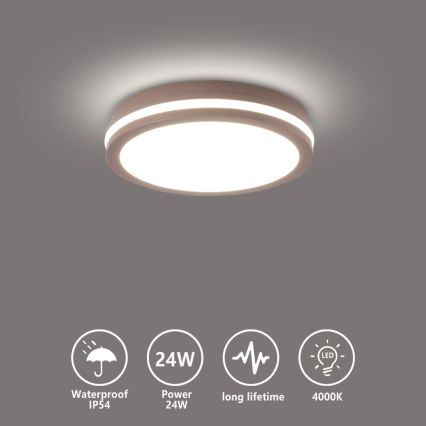 Brilagi - Plafonieră LED BENE pentru exterior, 24W, 230V, Ø26 cm, maro, IP54