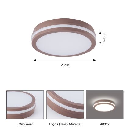 Brilagi - Plafonieră LED BENE pentru exterior, 24W, 230V, Ø26 cm, maro, IP54