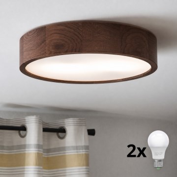 Brilagi - Plafonieră LED CARVALHO 2xE27/15W/230V stejar-nuc Ø 37 cm