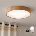 Brilagi - Plafonieră LED CARVALHO 4xE27/60W/230V cu finisaj stejar, diam. 57,5 cm