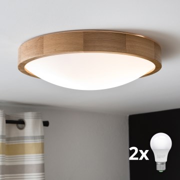 Brilagi - Plafonieră LED CARVALHO SLIM 2xE27/15W/230V, finisaj stejar, Ø 37 cm