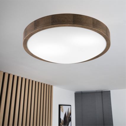 Brilagi - Plafonieră LED CARVALHO SLIM 2xE27/15W/230V, stejar-nuc, Ø 37 cm