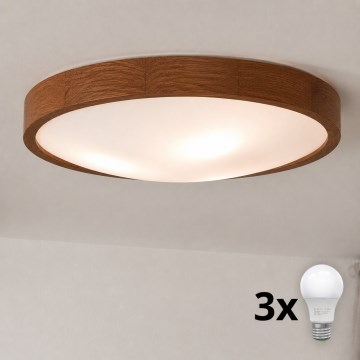 Brilagi - Plafonieră LED CARVALHO SLIM 3xE27/15W/230V, finisaj stejar-cireș, diametru 47 cm