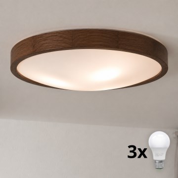 Brilagi - Plafonieră LED CARVALHO SLIM 3xE27/15W/230V, stejar-nuc, diam. 47 cm